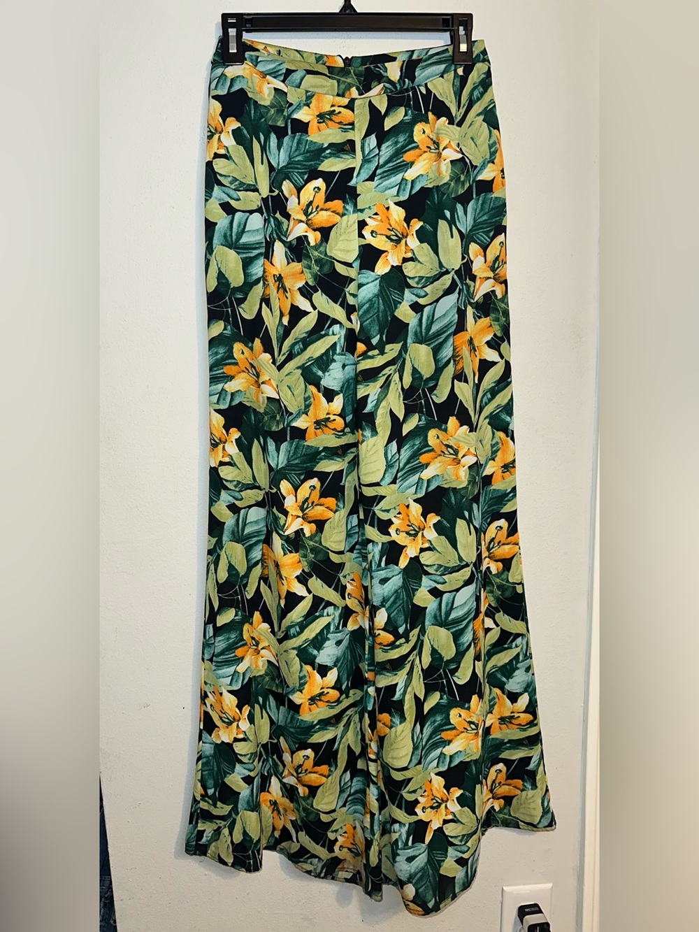 Lush Tropical Floral Wide Leg Pants in Green and Yellow